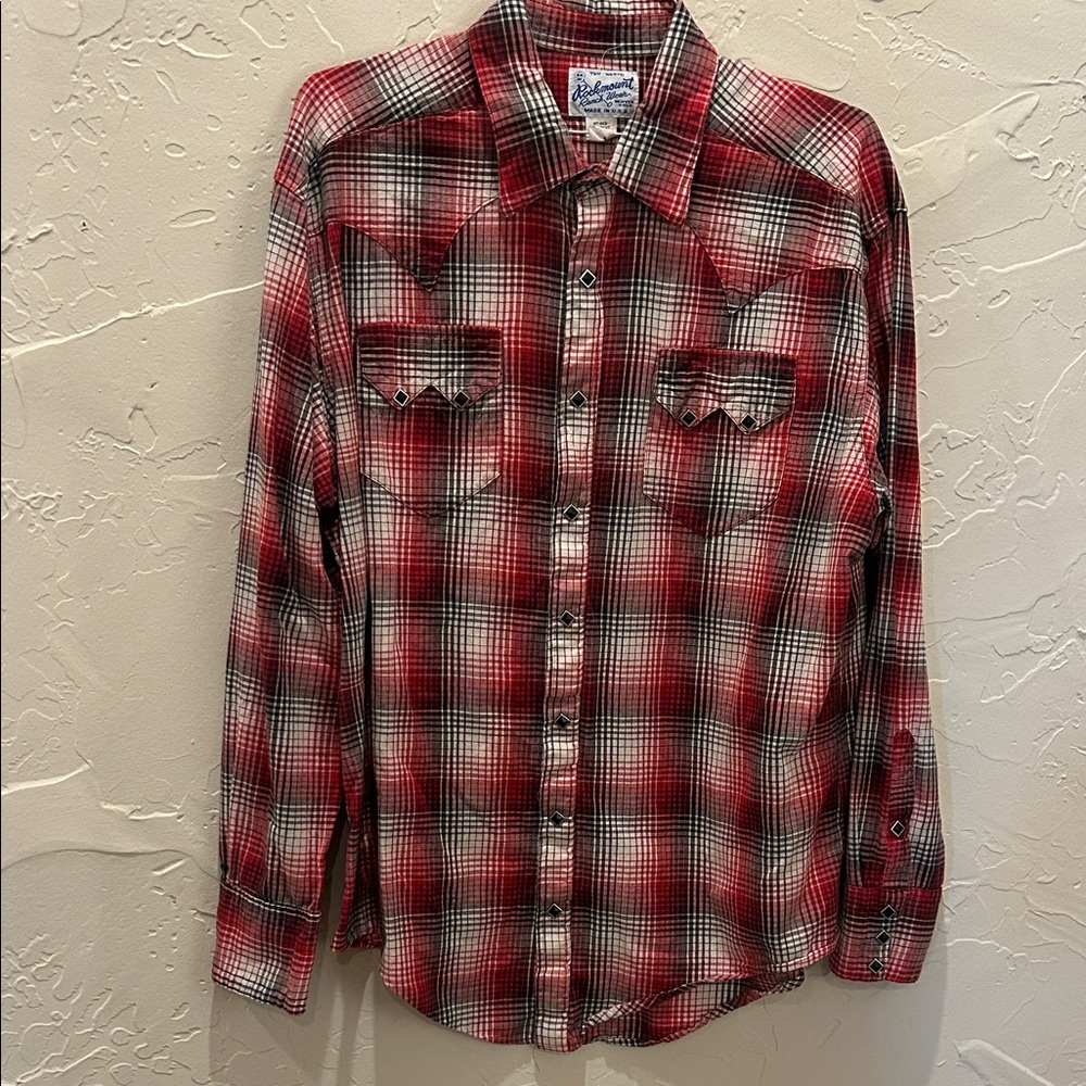 Rockmount Ranch Wear Red and Black Plaid Pearl Snap Western Shirt Size XL